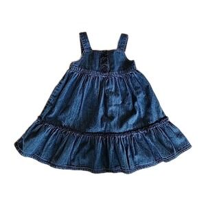 Hanna Andersson Toddler Girl Denim Dress Sz 80 18-24M Blue Ruffle Jumper Cottage